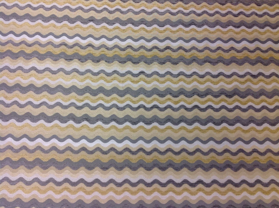 Tela de tapicería de chenilla Kravet amarillo gris línea ondulada 4,0 yardas (32541-411) Foto 3 de 4