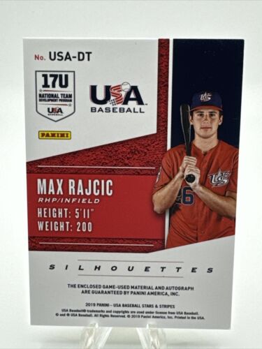 2019 Panini USA Baseball MAX RAJCIC RC Logo PATCH AUTOGRAPH AUTO 1/1 - UCLA - Picture 4 of 4