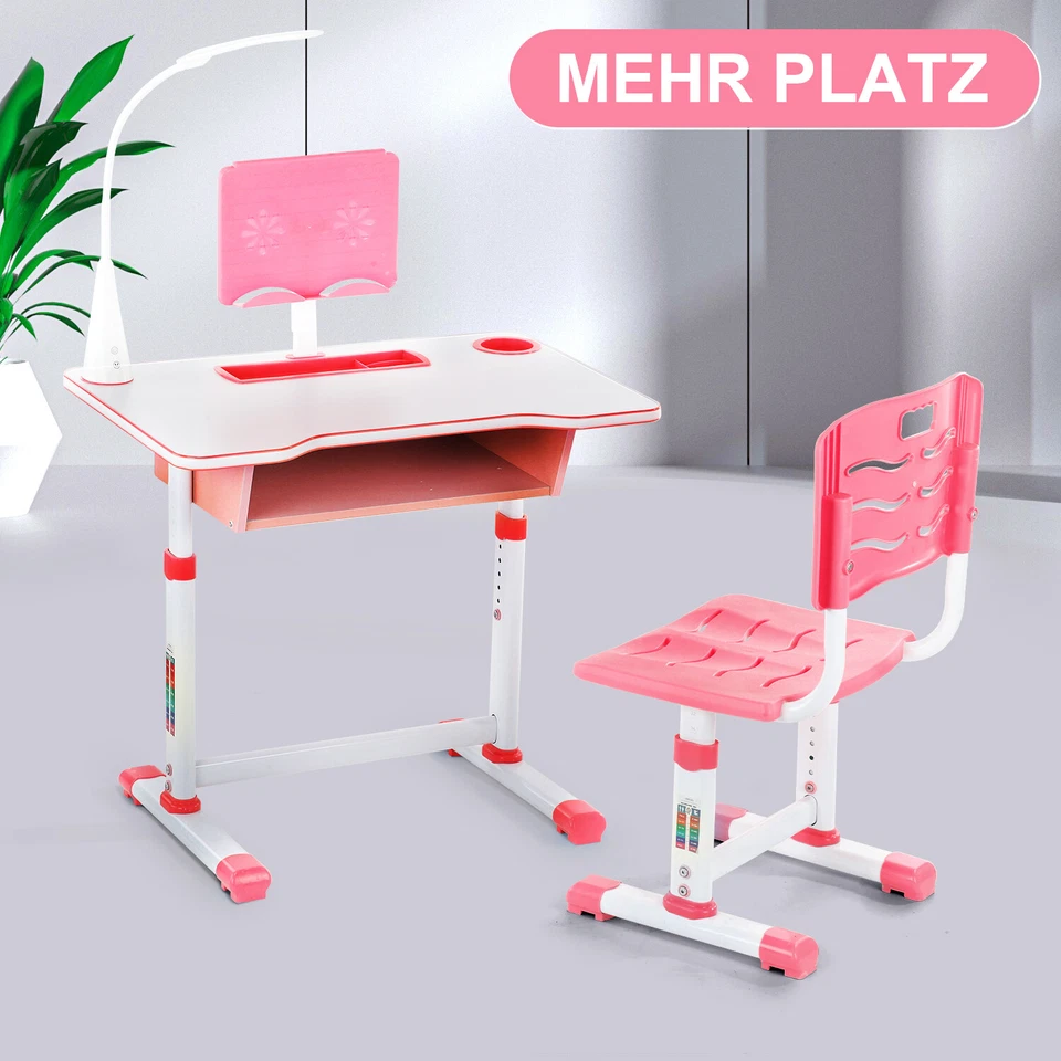Kinderschreibtisch höhenverstellbar Jugendschreibtisch Schreibtisch mit Stuhl DE - Bild 2 von 4