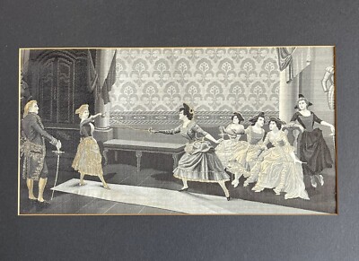 D.A. Perez ''Fencing'' Signed Victorian Silk Tapestry Weaving c.1858-1914