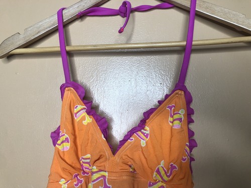 Speedo Junior Girl's Size 14 Swim Tankini Halter Spaghetti Strap Orange Pink - Picture 5 of 12