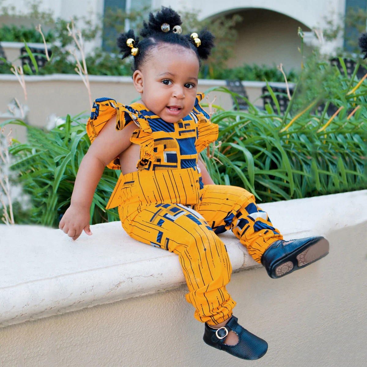 Toddler Girls African Traditional Style Fly Sleeve Romper Jumper
