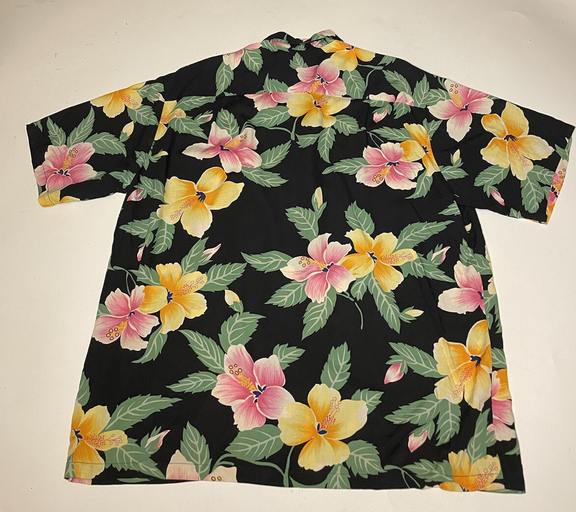 Pineapple Juice Hawaiian Shirt Black Floral Mens XL R… Gem