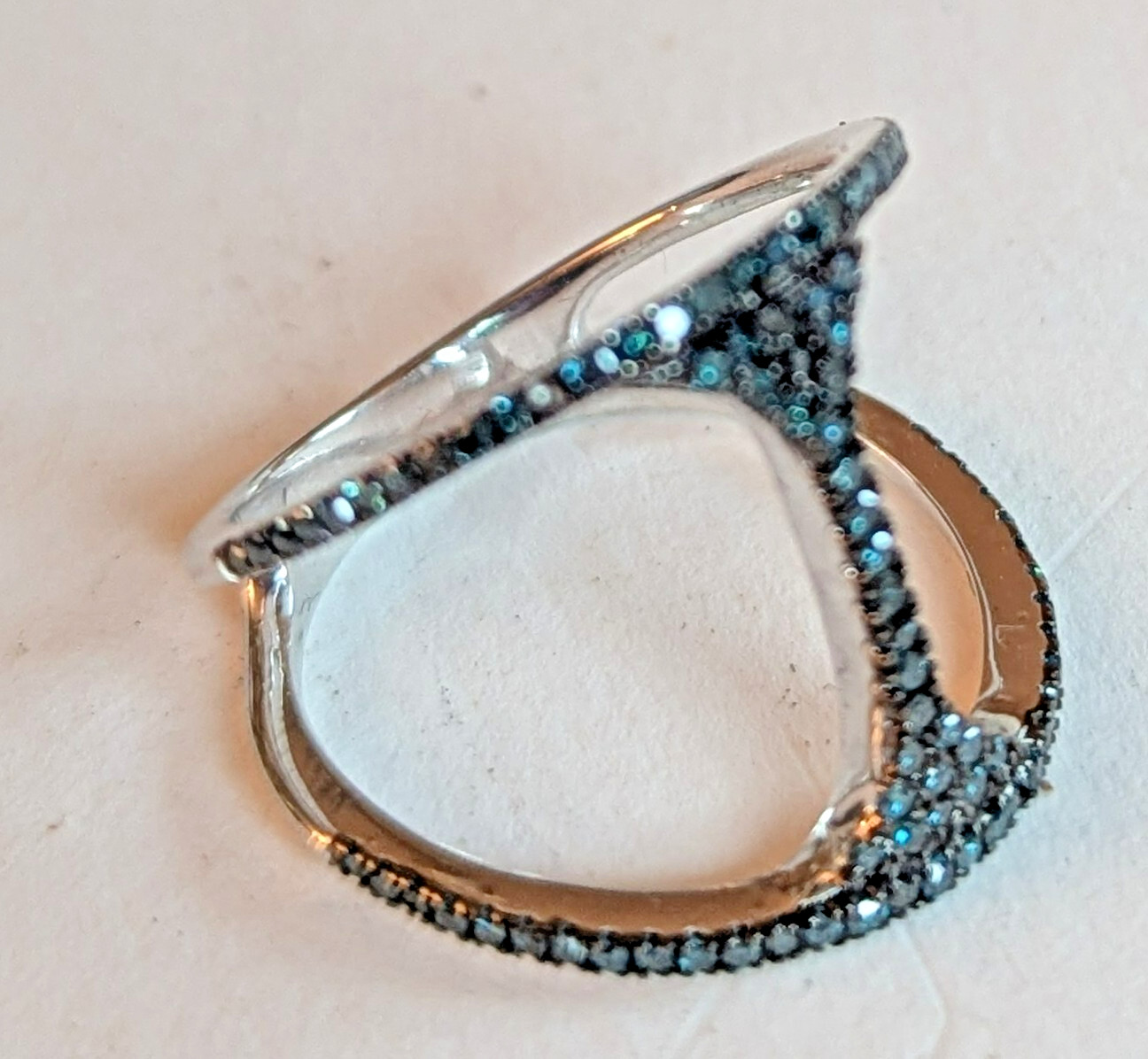 New Rarities Carol Brodie Ring Sterling Silver Blue Diamond Open