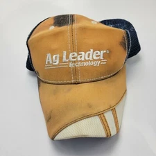 Ag Leader Technology Farm Hat Cap Orange Adult Used Mesh Strapback O4