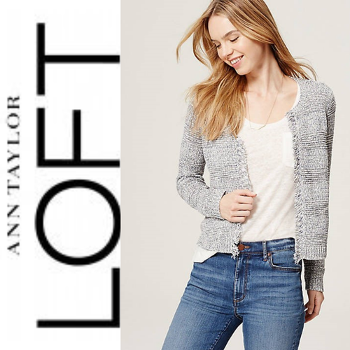 LOFT Blue/White Fringe Trim Tweed 
