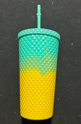 23oz Double Wall Texture Diamond Tumbler Straw Green/Yellow Pineapple Sun Squad 