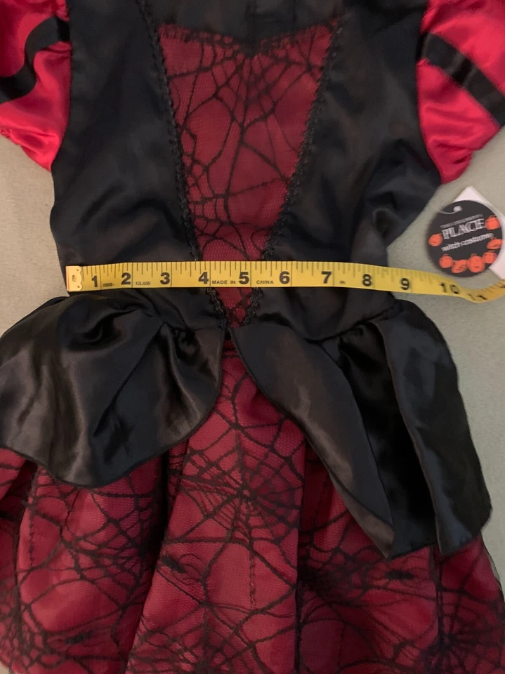 Винтажный новый с Ярлыками CHILDREN'S PLACE ВЕДЬМА КОСТЮМ 4 ХЭЛЛОУИН ПЛАТЬЕ ШЛЯПА КРАСНЫЙ ЧЕРНЫЙ ПАУКОВ - Изображение 4 из 4