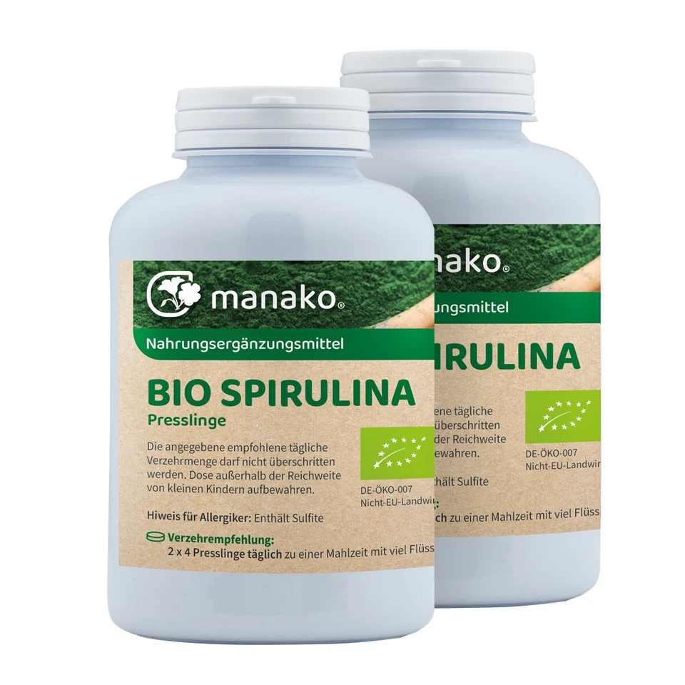 manako BIO Spirulina Algen Tabs/Presslinge, 2 x 250 g Dose