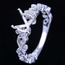 Sterling Silver 925 Roun 7-8mm Diamonds Semi Mount Setting Filigree Vintage Ring