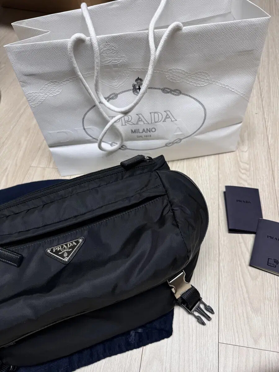 Prada black leather M size biker bag