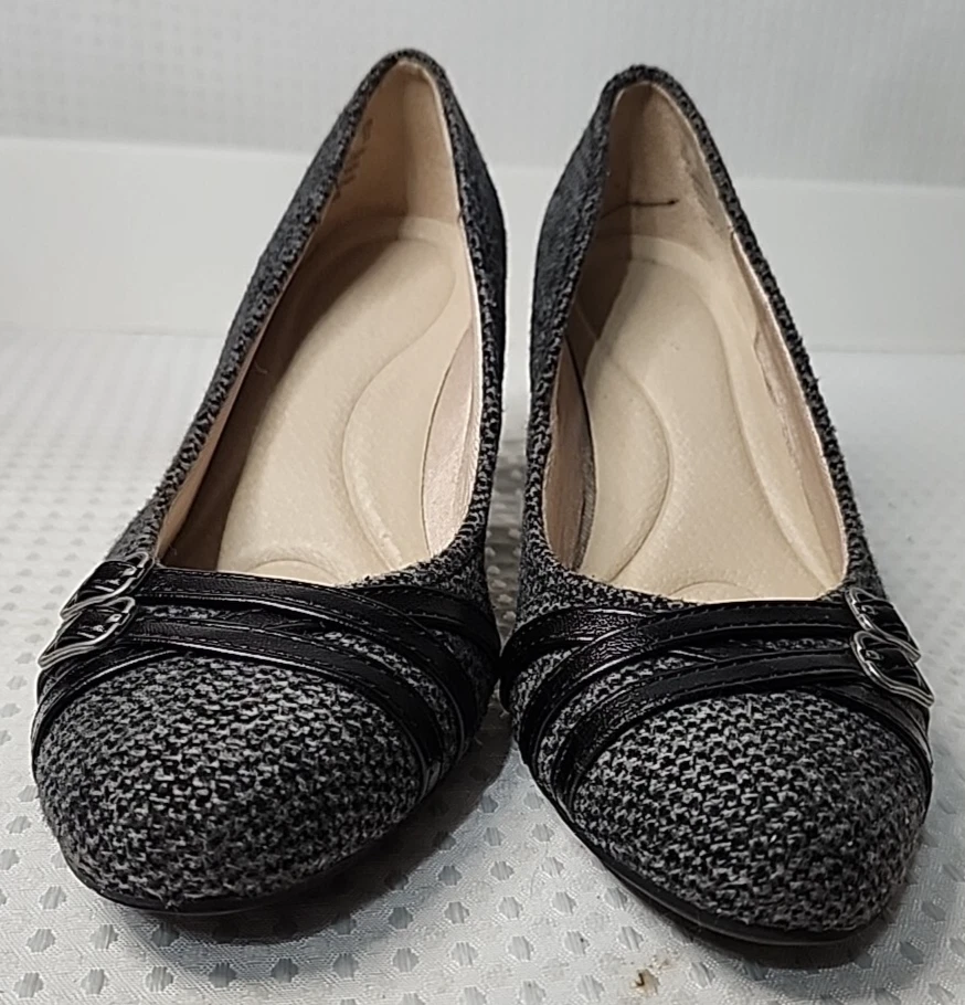 Zapato de salón Life Stride Velocity para mujer 6M tela de tweed negro blanco tacón de 3 pulgadas Foto 3 de 4
