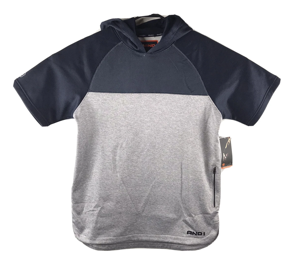 AND1 Mens Blue Gray Fleece Lined Short Sleeve Basketball Hoodie Jacket Shirt  NEW | eBay