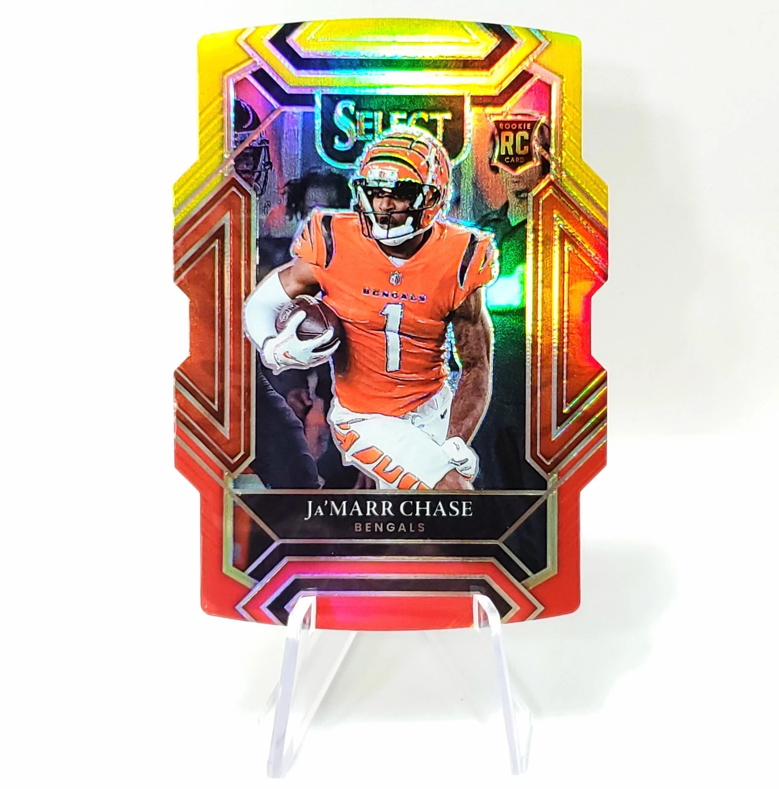 2021 Select JaMarr Chase Rookie Club Red and Yellow Prizm Die Cut Bengals Panini