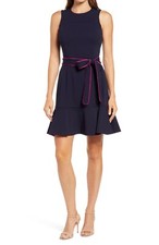 Women's Eliza J Sleeveless Contrast Belted Minidress, Size 8 - Blue
