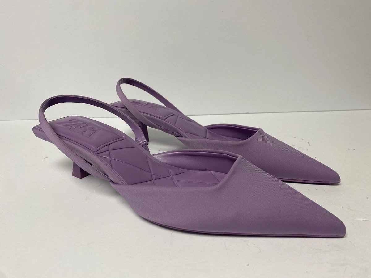 Zara Pointed Toe Lilac Mauve Purple Sling Back Kitten Heels Size 36 US 6