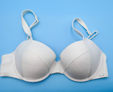 Victorias Secret XL White Ribbed Underwired Ruffle Push-up Bikini Top Swimwear