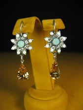 MARIANA EARRINGS FLOWER SWAROVSKI CRYSTALS BLUE OPAL AMBER BROWN Christmas Gift