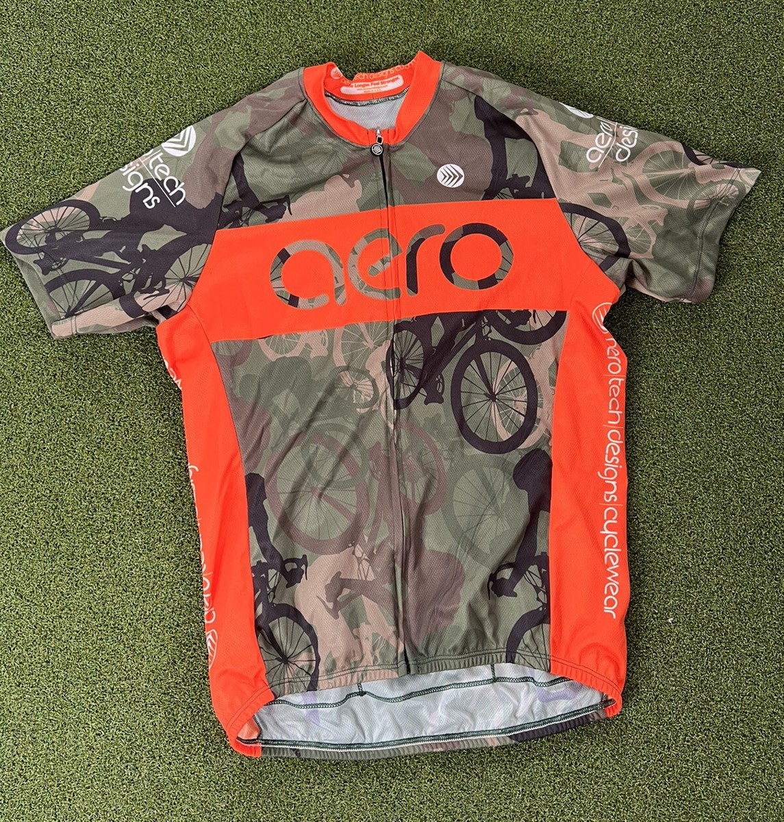 Aerotech Designs Bike Cycling Shirt Full Zip Short Sleeve Cami Orange Size M