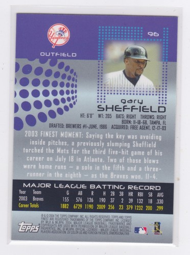 2004 Topps - Finest - Gary Sheffield - #96 - Picture 2 of 2