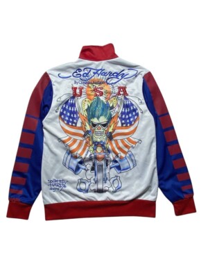 Ed Hardy By Christian Audigier Multi Print Men Vintage Jacket USA