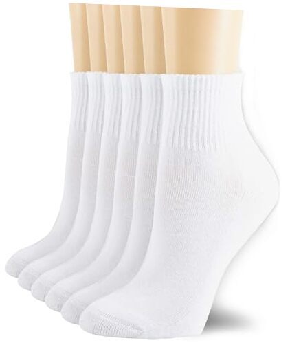 6 Pairs Women's Men's Ankle Cotton Mini Crew Socks Athletic Medium White