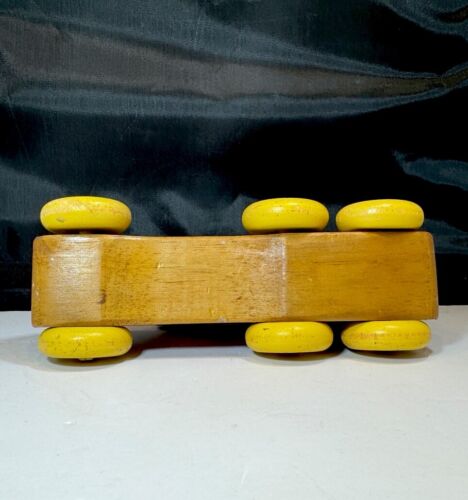 Holz Schulbus 7" Zoll lang Vintage Holzspielzeug Auto gelbe Räder - Bild 6 von 9
