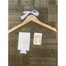 Wooden 'Bride' Hanger, Can Koozie, Rhinestone Bride Earrings - Bundle 
