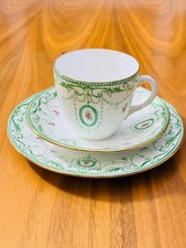 Shelley Late Foley Trio Tea Set Green Floral Swag Gilt England Cup Saucer Plate