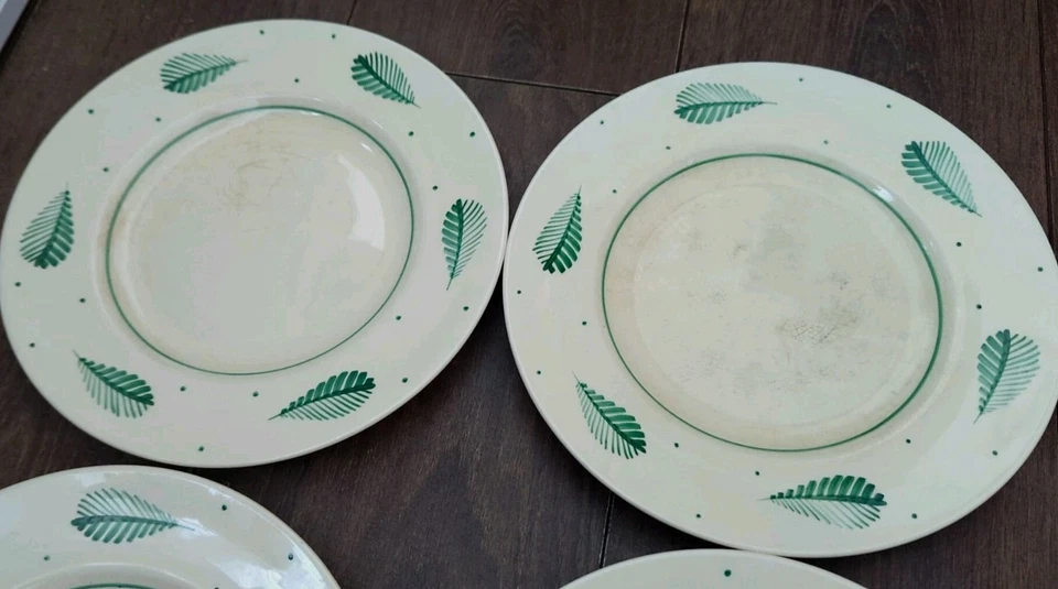 Set of 6x Vintage 1930s Art Deco Susie Cooper 10" Dinner Plates Green Leaf/Spot - Image 4 of 4