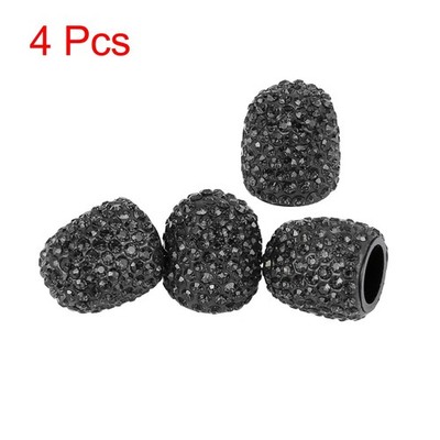 4PCS Universal Bling Faux Crystal Tire Valve Stem Caps Tyre Air Cap Cover Black