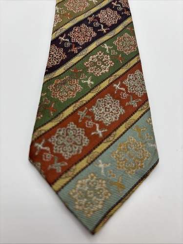 Tatsumura Textile Kyoto Japan Silk Tie 52x2.5 Woven Stripe Medallion