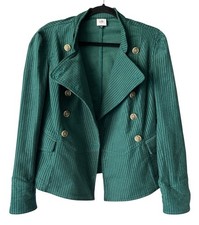 CAbi Green Double-Breasted Sz S Striped Military-Style Blazer Jacket