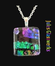 Hand Crafted Dichroic Fused Glass Pendant Necklace W/ Chain 1582