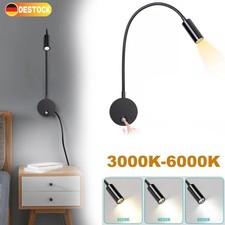 3W LED Flexible Wandleuchte Leselampe Schwanenhals Nachttischlampe + Schalter DE