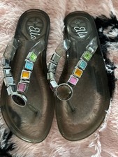 Ladies Grey Beaded Flip Flops Ella Size 5