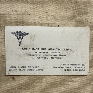 Vintage Business Card Acupuncture Health Veterinary Sherman Oaks California