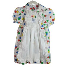 Polly Flinders Balloon Dress Multicolor SZ 6 Smocked Embroider Ruffle Apron VTG