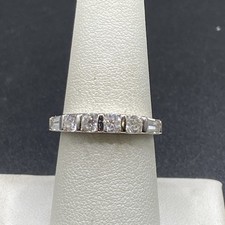 Designer Sterling Silver Clear Stone Band Ring - Size 8