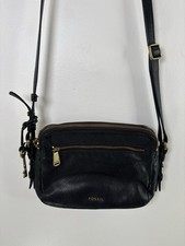 Fossil Crossbody Bag 1954 Vintage Black With Charm Key Brass Pebble Matte