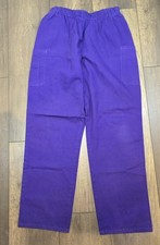 Purple Solid Unisex Medical Scrub Pants Elastic Waist Pockets Poly Cotton M