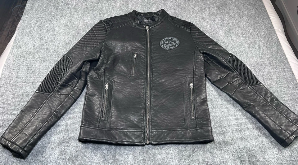 Affliction Black Premium Small Faux Leather Indian Live Fast Skull Moto Jacket - Image 4 of 4