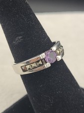 STERLING SILVER 925 AMETHYST  MARCASITE RING SIZE 6.75 Marked By Marsala