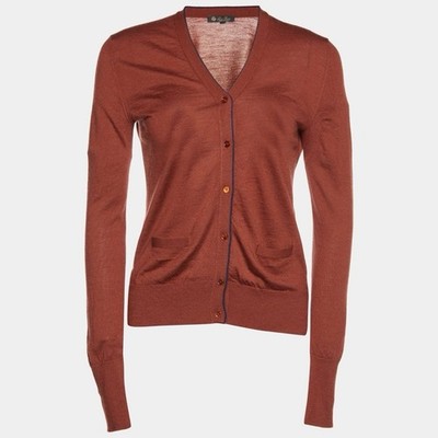 Loro Piana Brick Brown Virgin Wool V-Neck Cardigan Size IT 38 US 2 Luxury