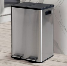 Pattumiera a Pedale Doppio Riciclo 40L Separatore Rifiuti Cucina Acciaio Inox