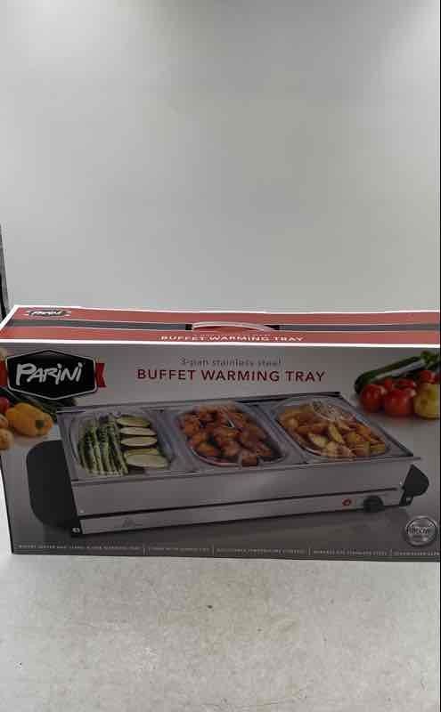 Parini INV10051 Silver 3-Pan 430 Stainless Steel Buffet Warming Tray