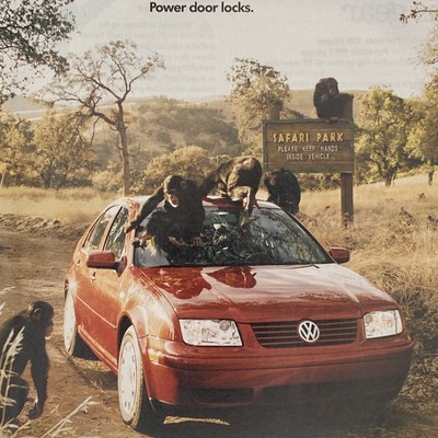 2000 VW Volkswagen Jetta PRINT AD Red Car Monkeys Safari Power Door Locks 2000s