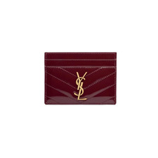 Saint Laurent Cassandre Patent Leather Card Case Dark Red Wine