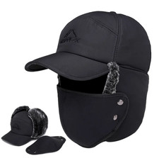 Waterproof Trapper Hat with Detachable Face Mask Ear Flaps Full Coverage