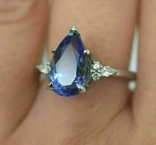 2Ct Pear LabCreated Blue Sapphire Women's Wedding Ring 14K White Gold Plated